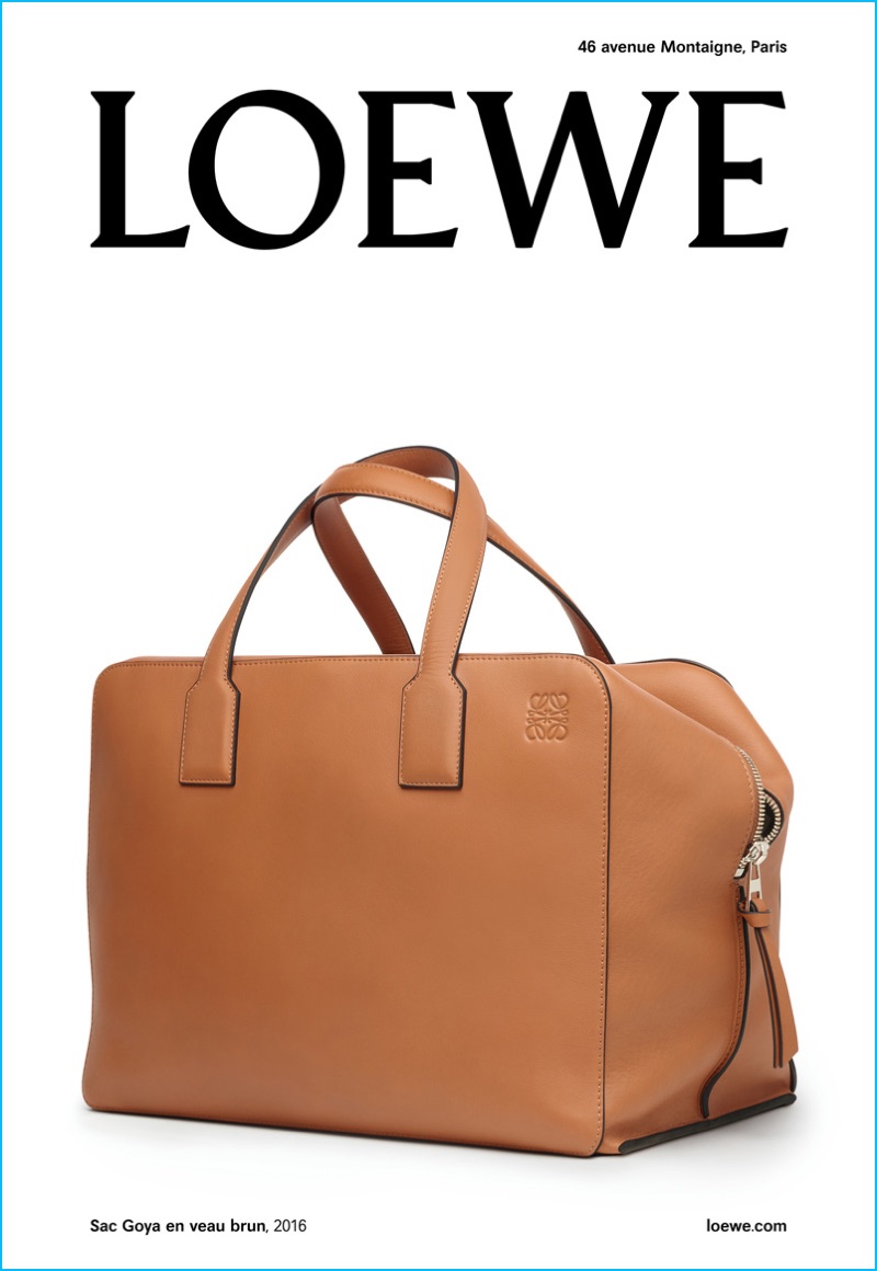 Loewe's Goya weekend bag is front and center for an advertising image.