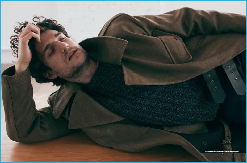 Louis Garrel styled by Emil Rebek in a fall coat for L'Officiel Hommes Italia.