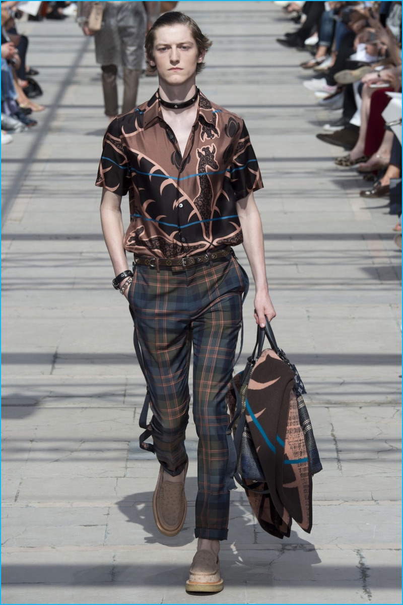 Louis Vuitton juxtaposes classic checks with its African style motif for spring-summer 2017.