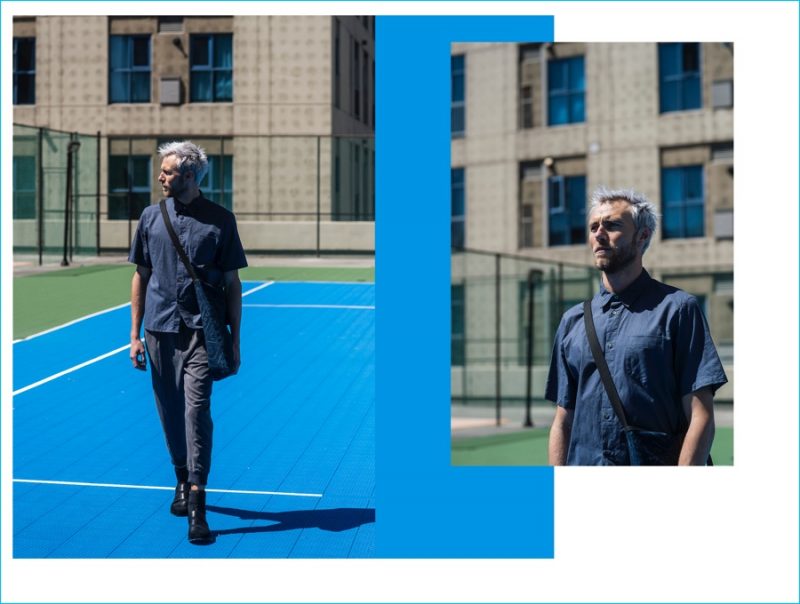 Matthew Foley takes to the court in Damir Doma Flash Runner sneakers and a look from Robert Geller.