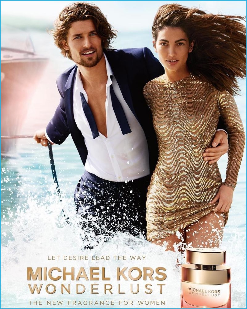 Models Wouter Peelen and Lily Aldridge for Michael Kors' Wonderlust fragrance campaign.