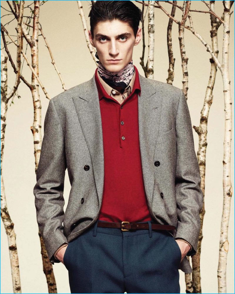 Mihai Brand mixes solid colors for a modern suiting look, featured in the pages of Style Italia.