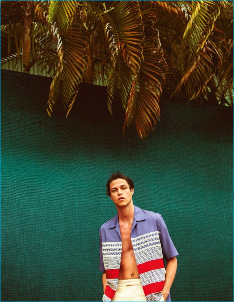 Miles McMillan is a summer vision in Louis Vuitton.