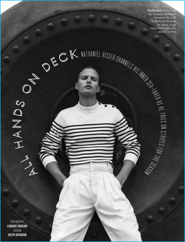 Nathaniel Visser has all hands on deck for a nautical themed editorial for Attitude magazine.
