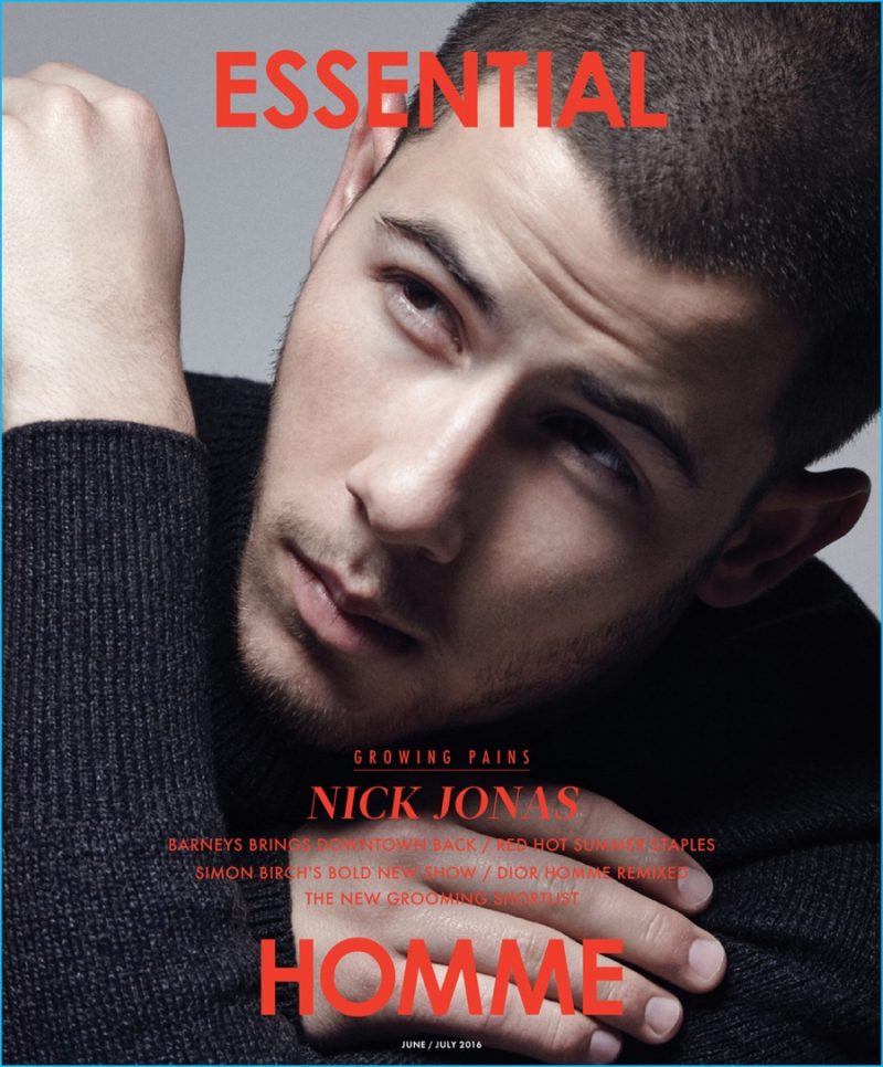 Nick Jonas covers the June/July 2016 issue of Essential Homme.