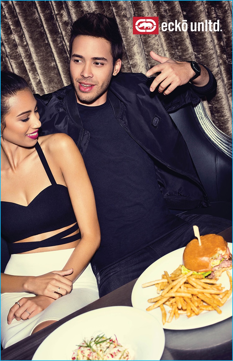 Prince Royce dons a black on black look for Ecko's fall-winter 2016 campaign.