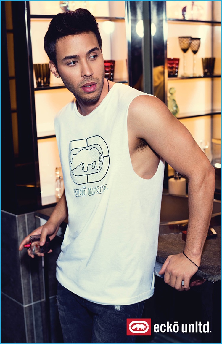 Prince Royce pictured in a muscle tank for Ecko's fall-winter 2016 campaign.