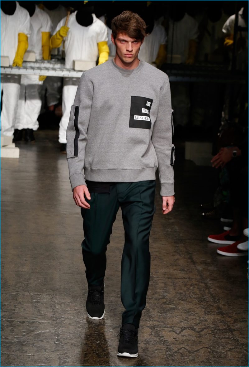 Public School adorns a sweatshirt with the season's slogan, "The New Leaders"