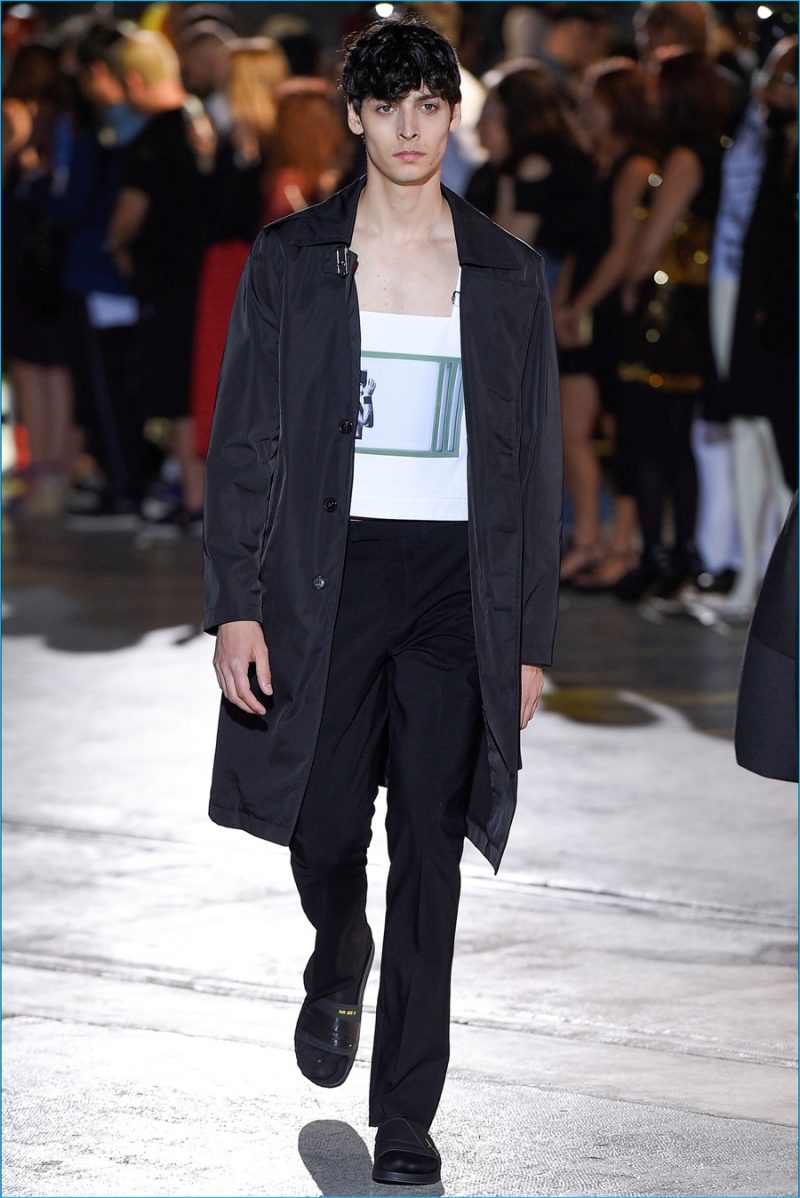 Long straight coats contribute to Raf Simons' spring-summer 2017 uniform. 