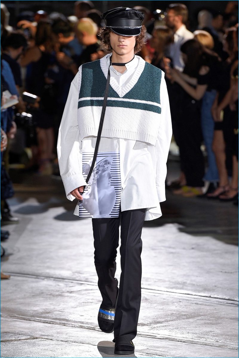 Halved sweater vests make quite the statement for Raf Simons' spring-summer 2017 collection.