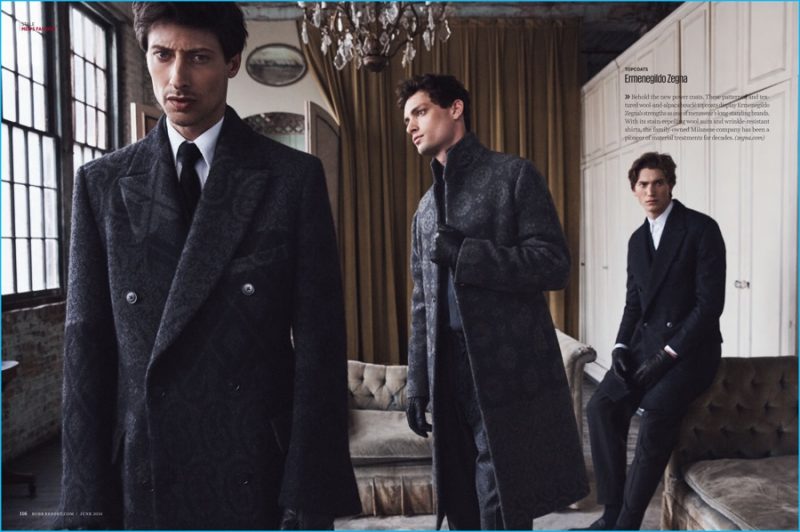 Jonas, Nick and Jeff strike up a regal attitude in topcoats from Ermenegildo Zegna.