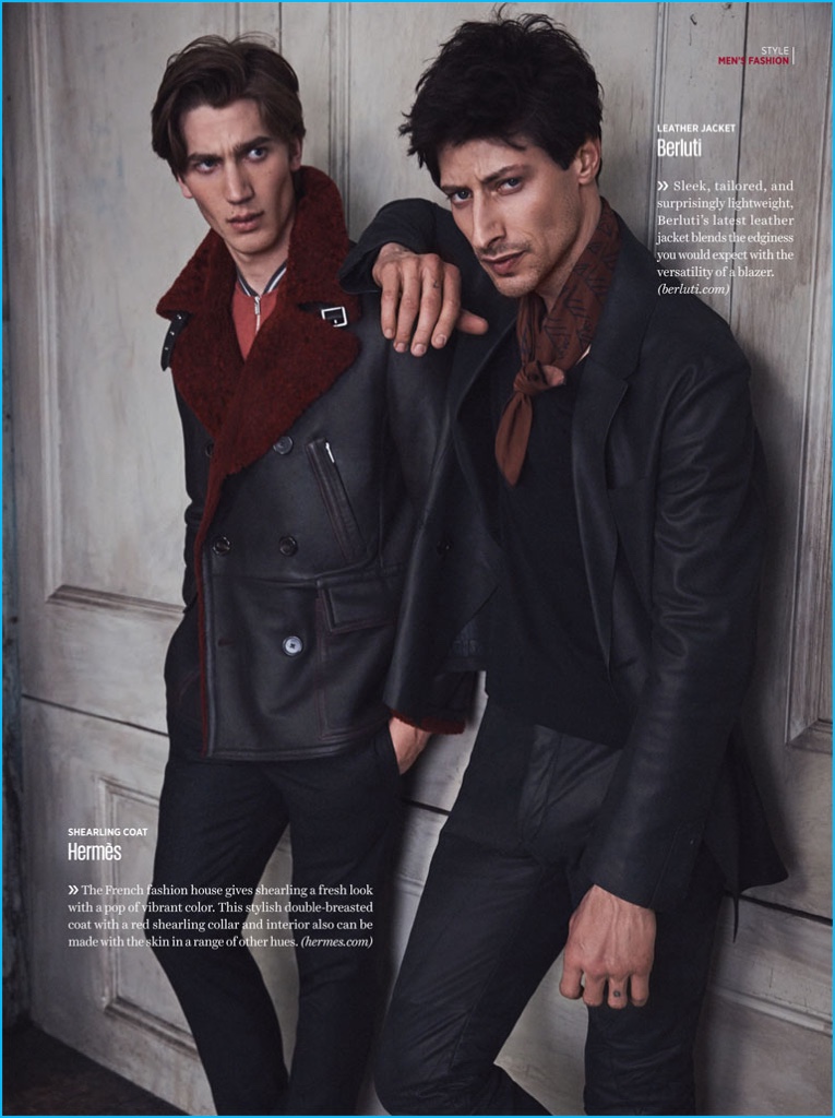 Jeff and Jonas dons fall outerwear, showcasing standout styles from Hermes and Berluti.