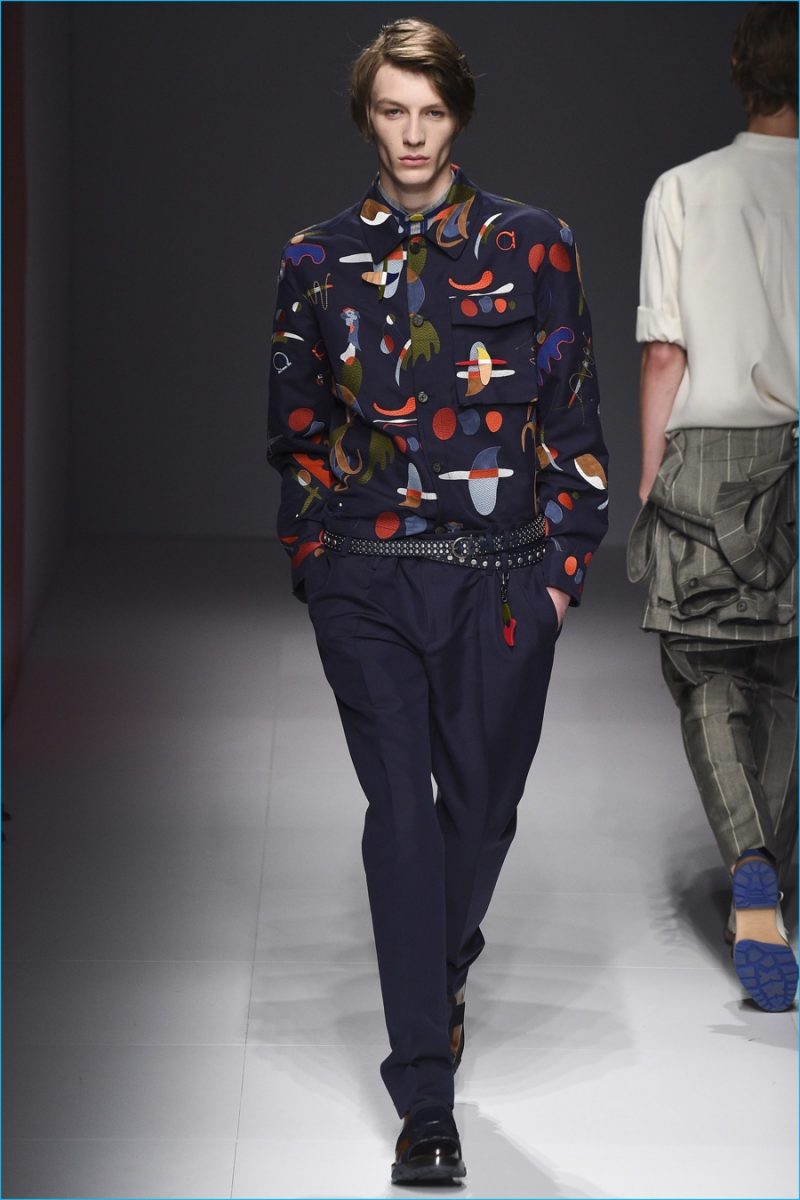 Abstract prints create a playful image for Salvatore Ferragamo's artist inspired looks.
