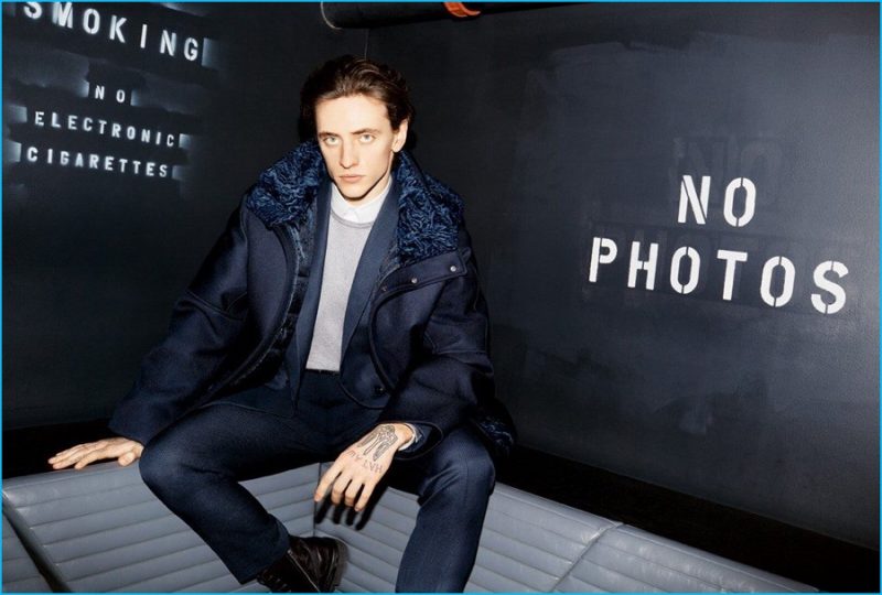 Sergei Polunin wears a navy ensemble from Pal Zileri's fall-winter 2016 collection.