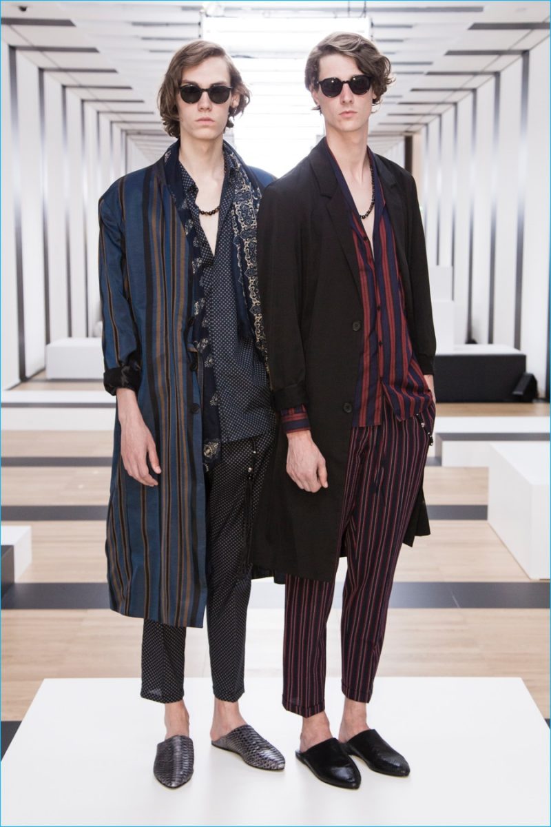 Vertical stripes are juxtaposed with relaxed proportions and micro polka dots for The Kooples' spring-summer 2017 collection.