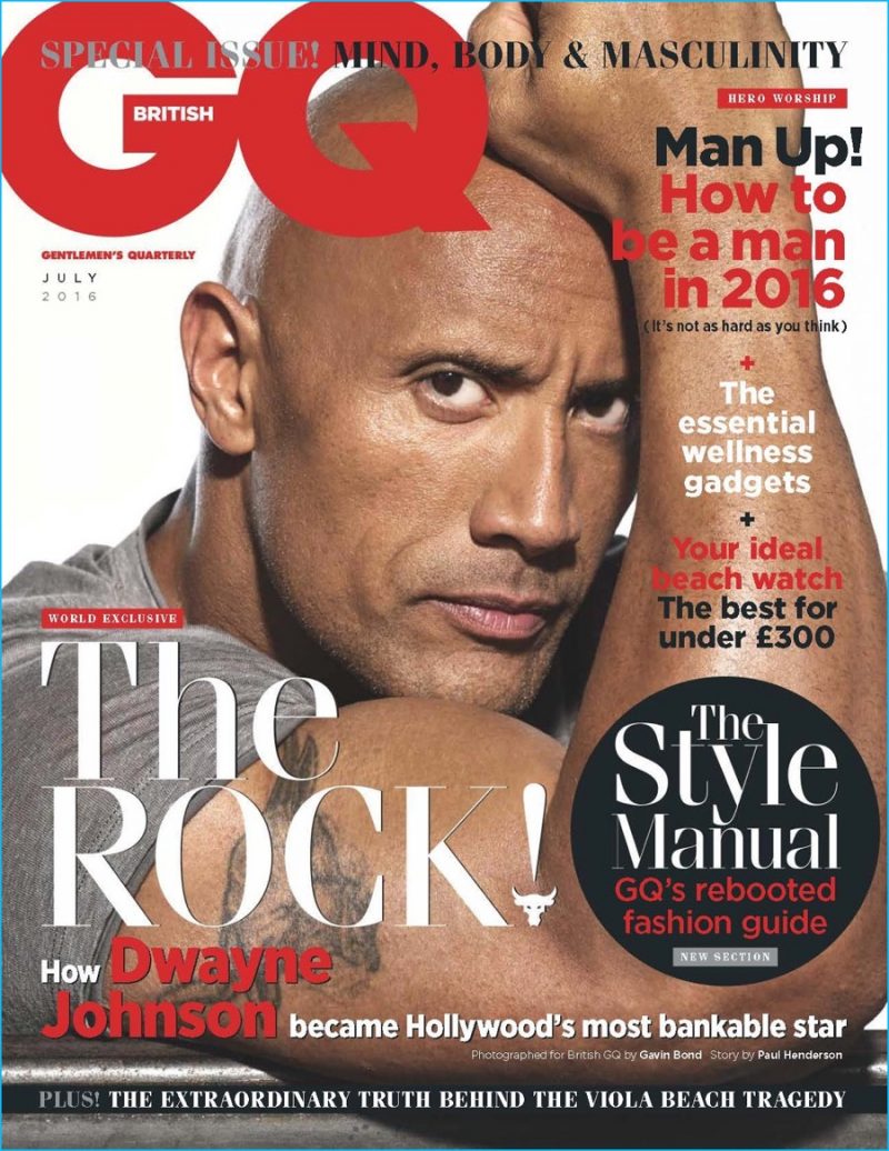 Dwayne 'The Rock' Johnson covers the July 2016 issue of British GQ.