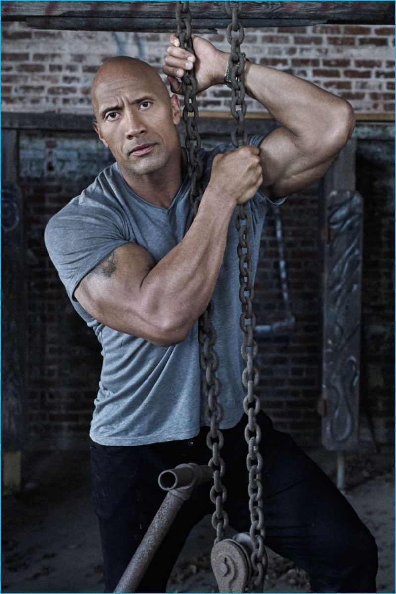 The Rock embraces a sporty edge for his British GQ photo shoot.