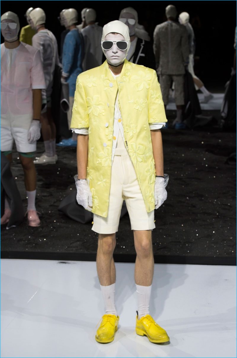 Embracing bright colors such as yellow, Thom Browne embraces a whimsical color palette for spring-summer 2017.