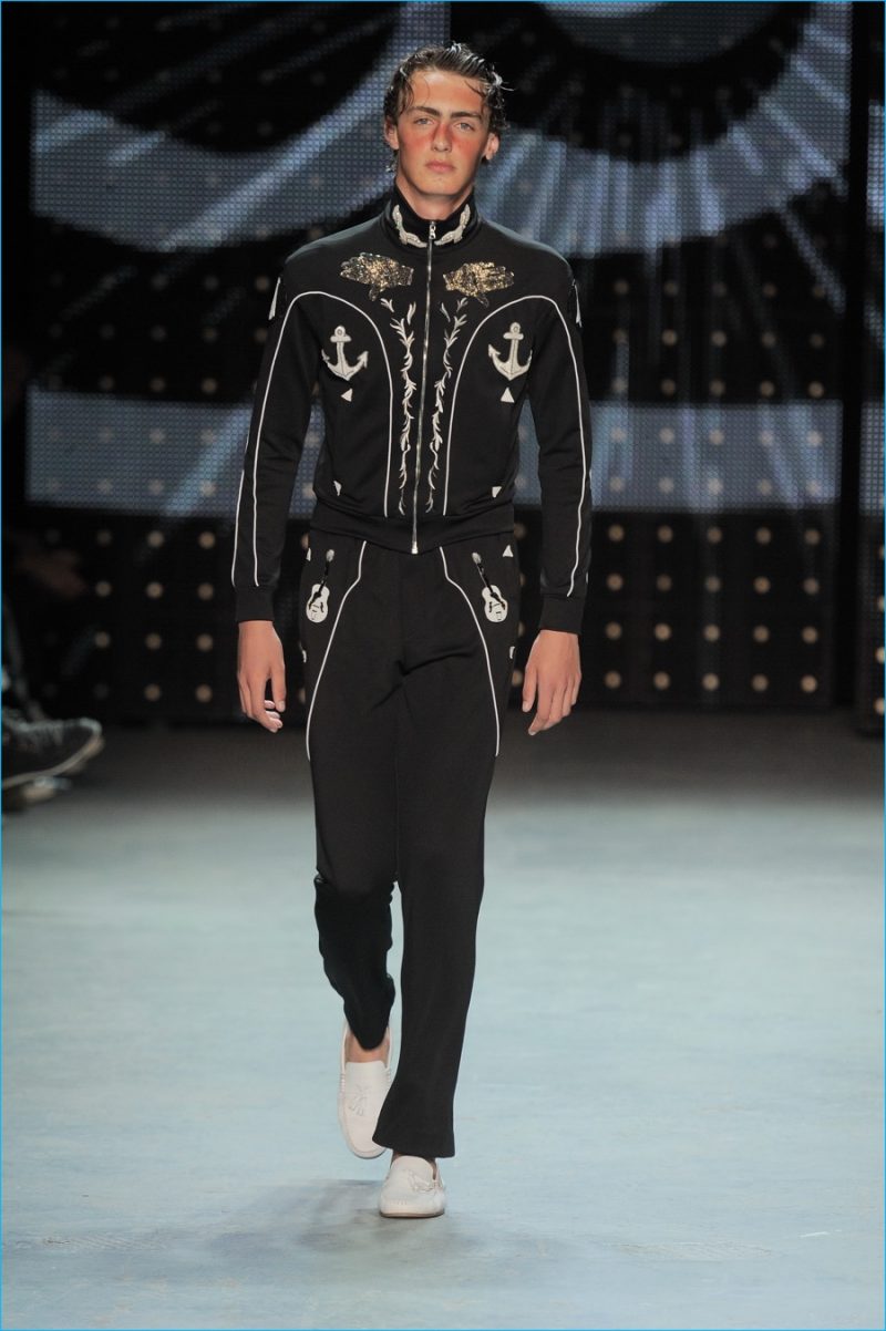 Topman Design has a western style moment, lending the tracksuit an Americana flair.