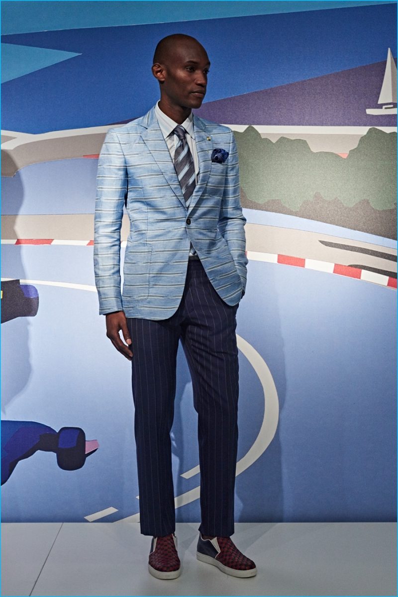 Turnbull & Asser stands by "power stripes" for its spring-summer 2017 suiting.