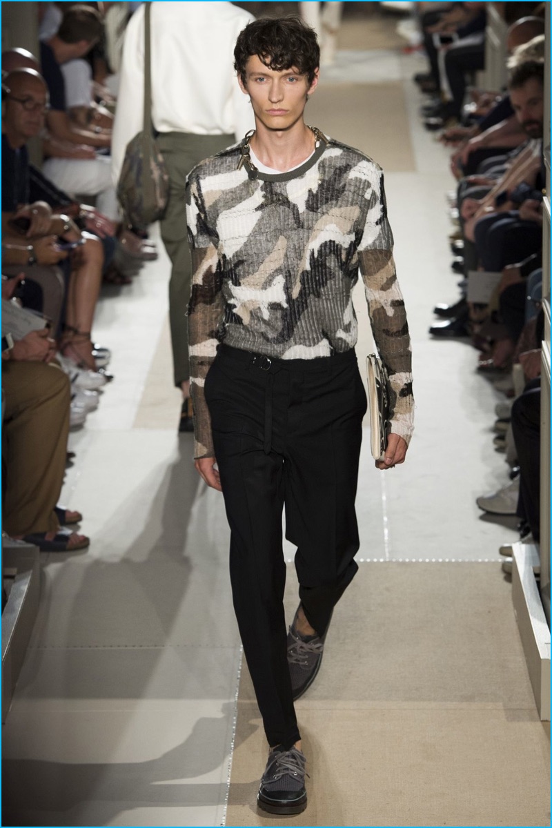 Valentino does sheer sweaters for spring-summer 2017, applying a stylish camouflage. 