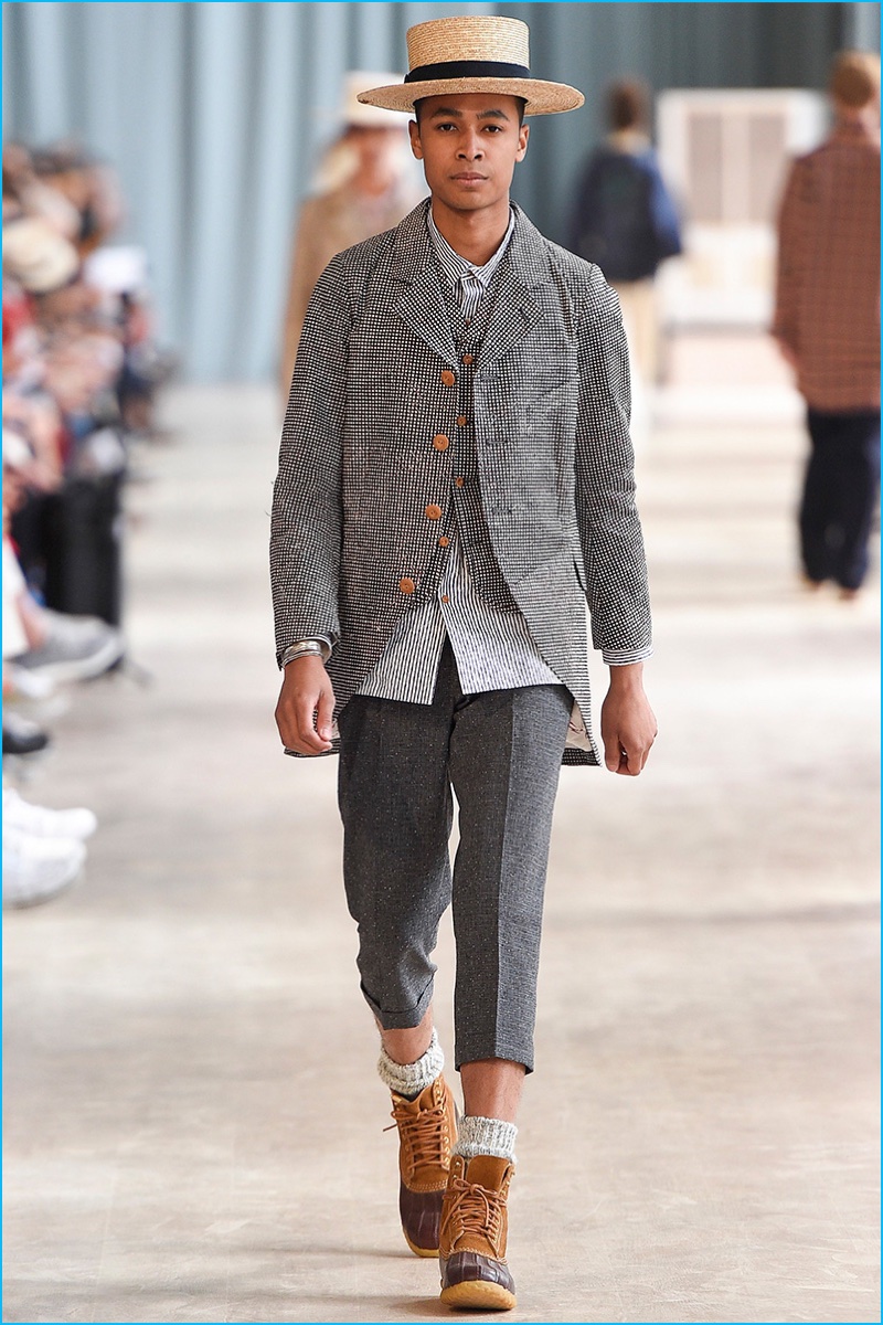 Visvim champions the three-piece suit with cropped pleated trousers.