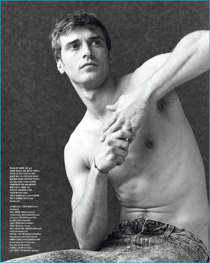 Clément Chabernaud goes shirtless for the pages of Vogue Korea. 