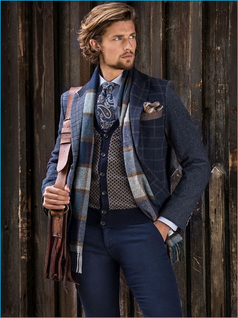 Wouter Peelen is country chic in a mix of rustic patterns from Scapa.
