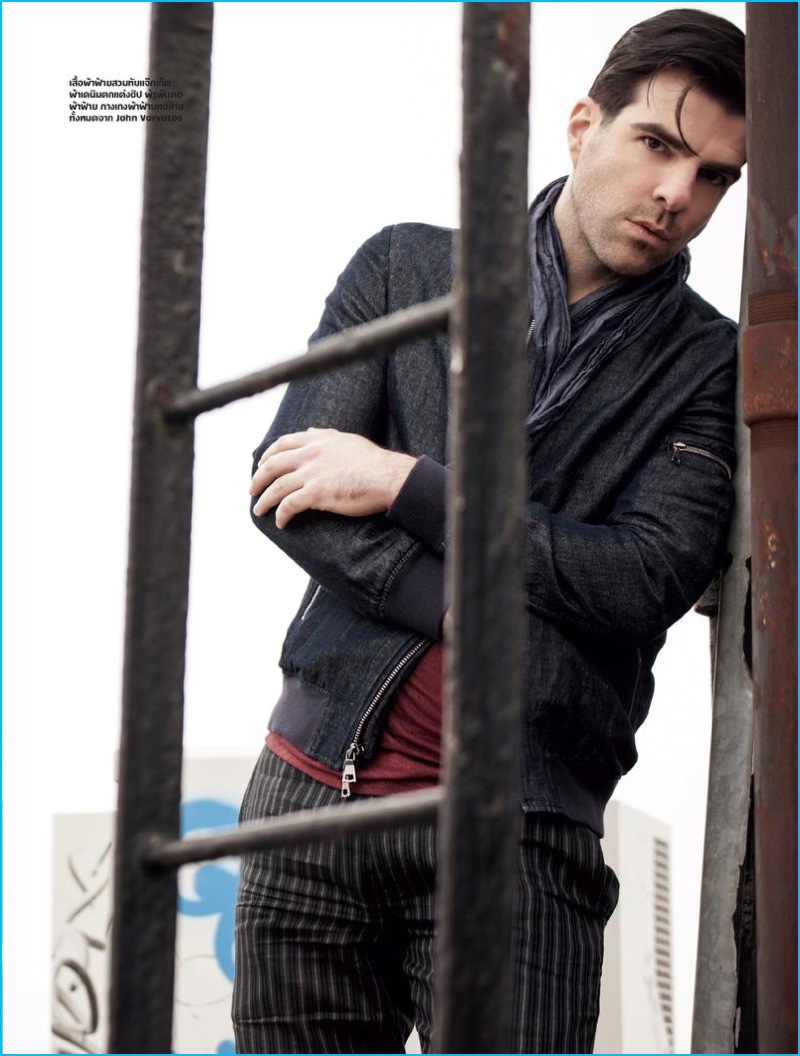 Zachary Quinto sports a look from John Varvatos.
