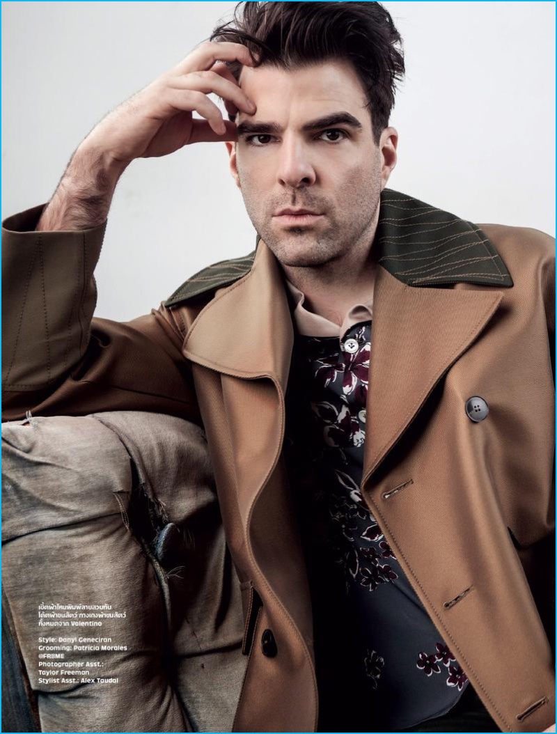 Zachary Quinto dons a designer look from Italian fashion house Valentino.