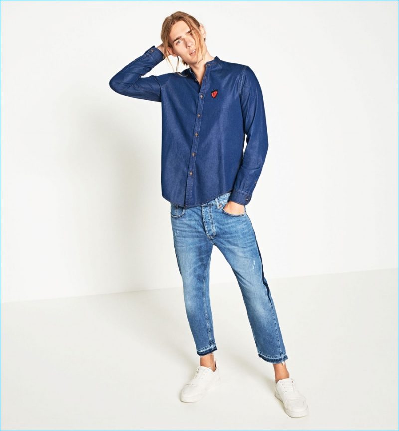 Ton Heukels models denim fashions from Zara Man's Indigo Spirit collection.