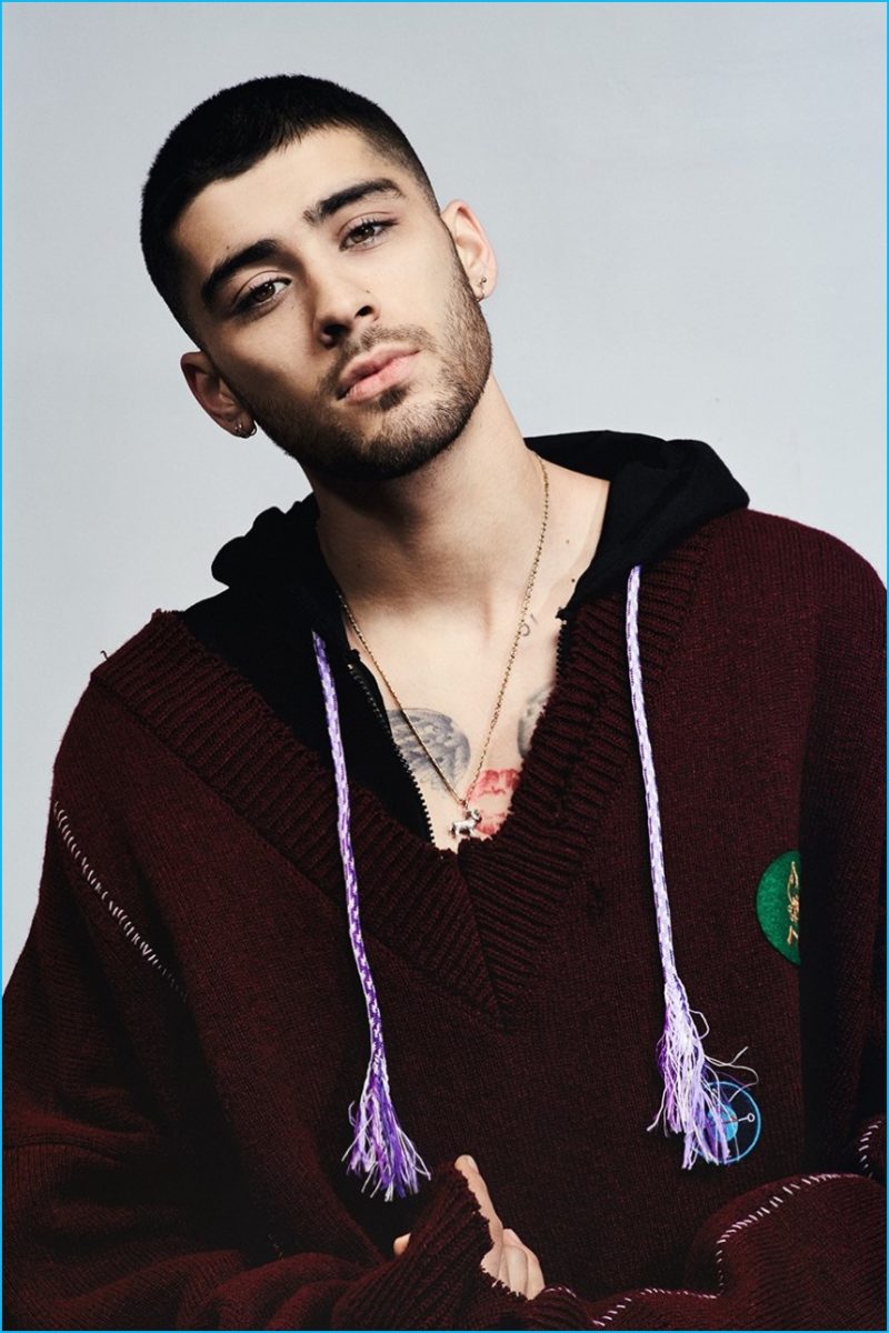 Zayn Malik pictured in a fall-winter 2016 hoodie from Raf Simons.
