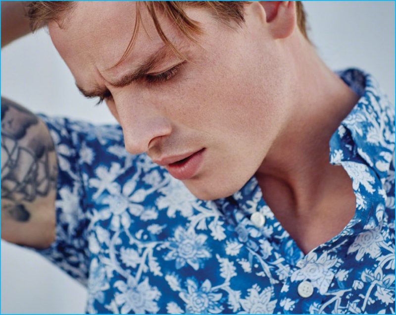 Patrick O'Donnell models a patterned short sleeve shirt from Abercrombie & Fitch.