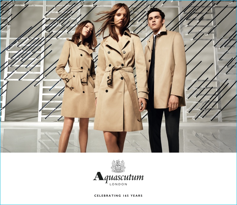 Anders Hayward, Roxane Gilmour and Patricija Zil don trench coats for Aquascutum's fall-winter 2016 campaign.