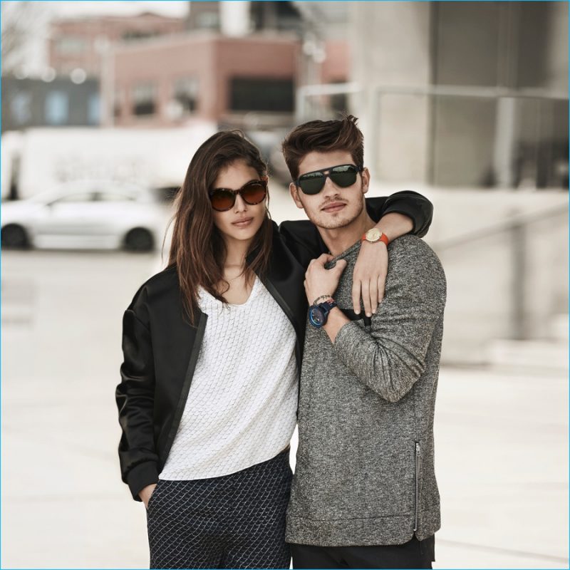 Gregg Sulkin and Shlomit Malka rock sunglasses for Armani Exchange's fall-winter 2016 campaign.