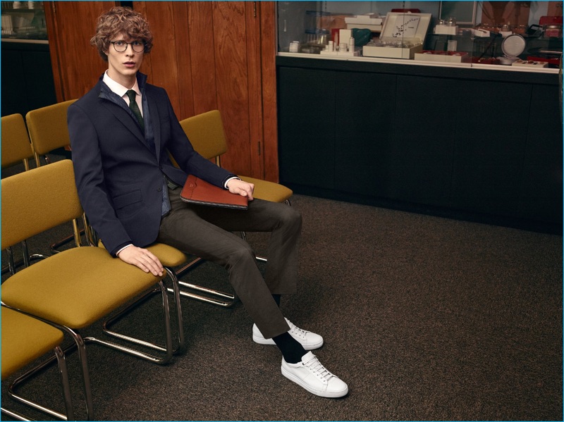 Sven de Vries wears lean tailoring from BOSS' fall-winter 2016 collection.