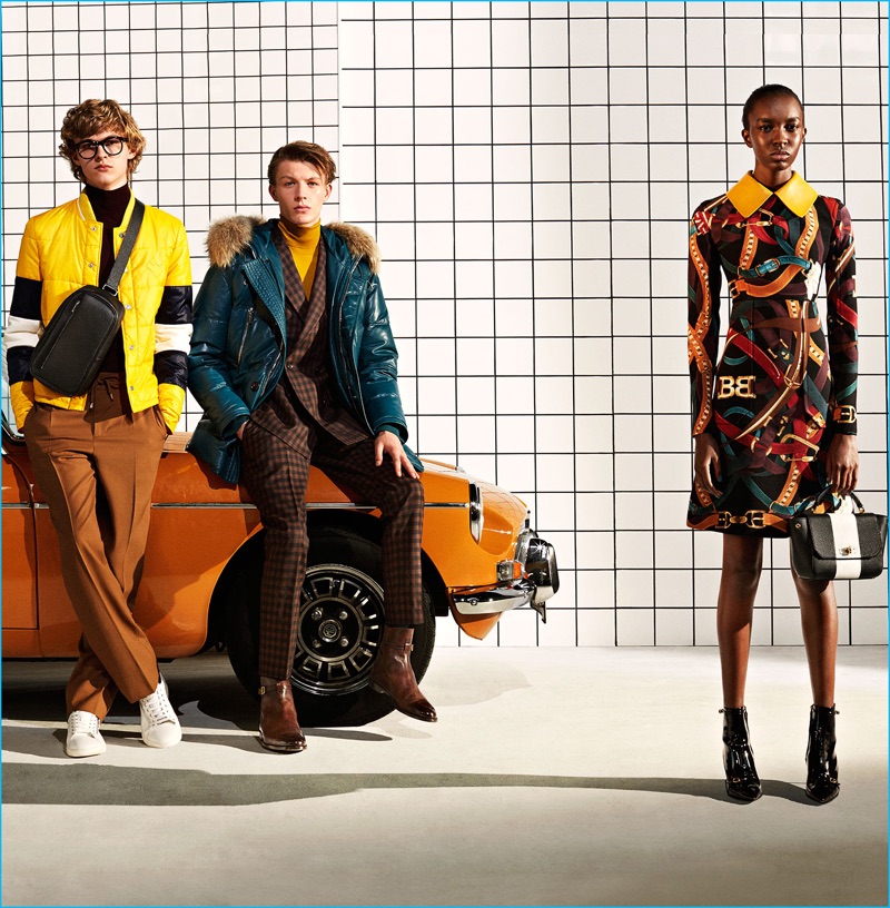 Models Max Barczak, Finnlay Davis and Nicole Atieno come together for Bally's fall-winter 2016 campaign.