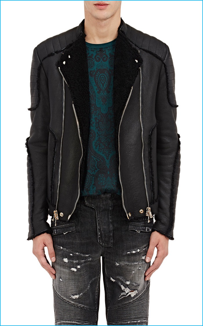 Balmain Shearling Classic Moto Jacket