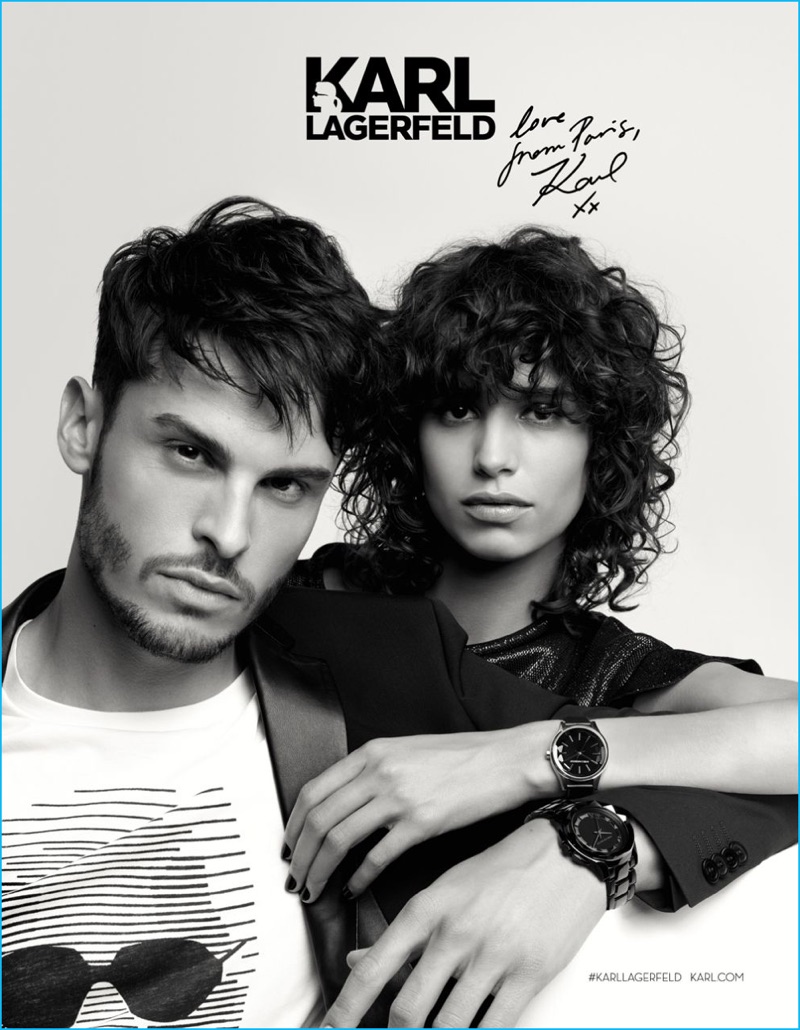 Baptiste Giabiconi joins Mica Arganaraz for Karl Lagerfeld's fall-winter 2016 campaign.