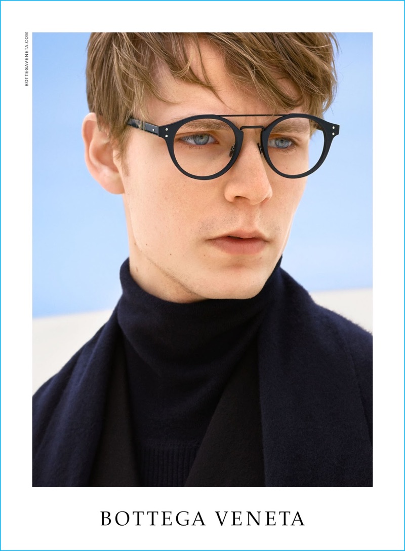 Simon Fitskie is a smart vision in optical frames for Bottega Veneta's fall-winter 2016 eyewear campaign.