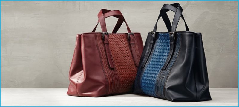 Bottega Veneta's leather totes feature the brand's signature woven details.