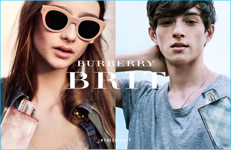 Models Liv Mason and Lewis Helim for Burberry Brit's fragrance campaign.