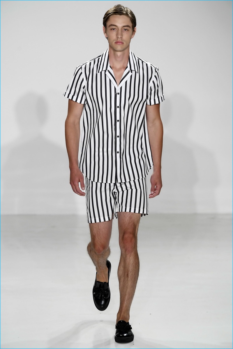 The coordinated ensemble shines as Carlos Campos gravitates towards stripes for spring-summer 2017.