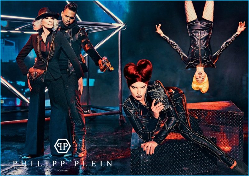 Chris Brown plays the bad guy, pointing a gun for Philipp Plein's fall-winter 2016 campaign.