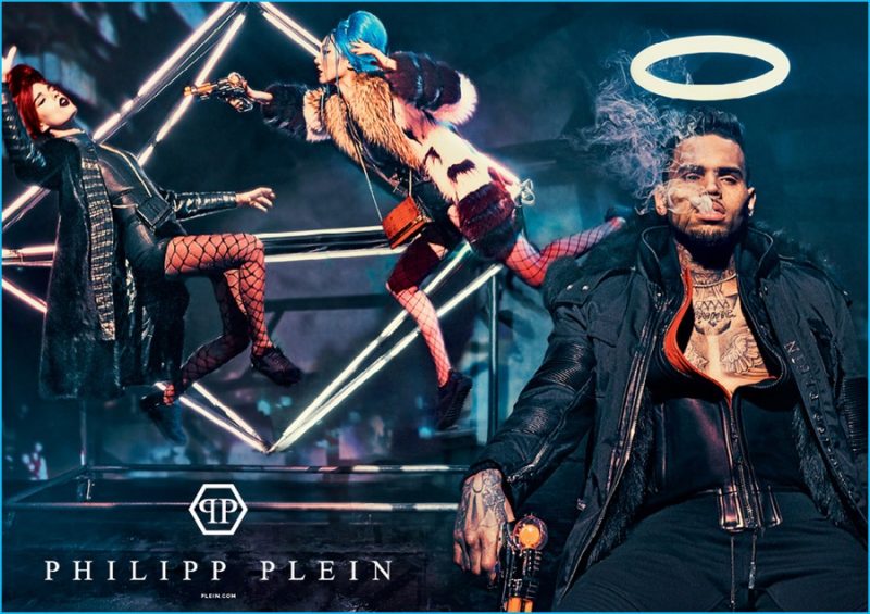 Chris Brown rocks a halo for Philipp Plein's fall-winter 2016 campaign.