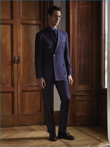 Corneliani 2016 Fall Winter Menswear suit man wool pinstripe blue