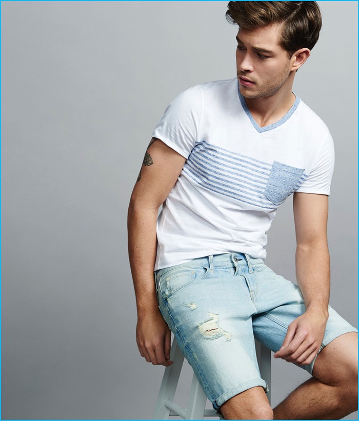 Francisco Lachowski wears Express Men's Denim Shorts