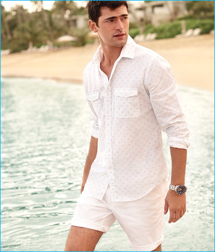 Sean O'Pry wears Express Men's Flat Front Shorts