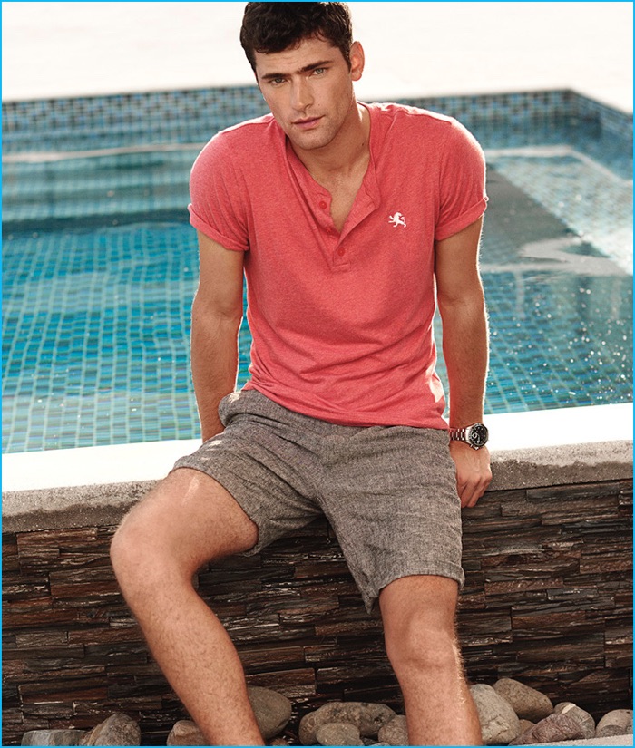 Sean O'Pry wears Express Men's Linen and Cotton Shorts