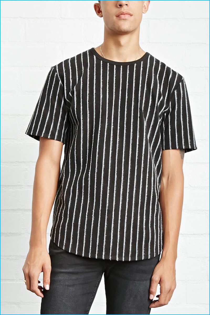 Forever 21 Men Pinstripe Fleece Knit Top